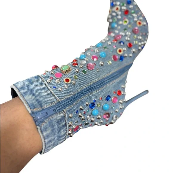 Jeffrey Campbell Blue Embellished Ankle Boots - Picture 6 of 6